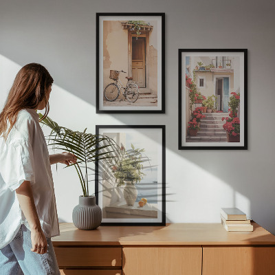 Three-piece wall art piece Charming seaside streets