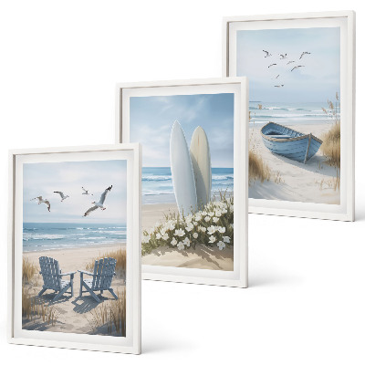 Wall art set Beach surfboards birds