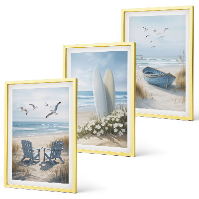 Wall art set Beach surfboards birds