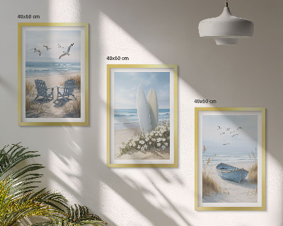 Wall art set Beach surfboards birds