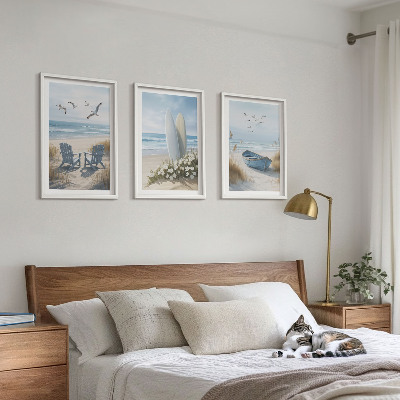 Wall art set Beach surfboards birds