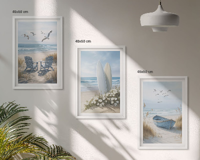 Wall art set Beach surfboards birds