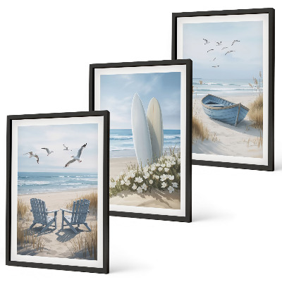 Wall art set Beach surfboards birds