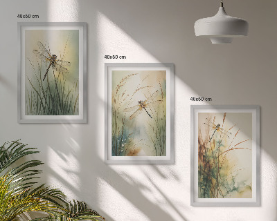 Three-piece wall art piece Dragonfly grasses above the water
