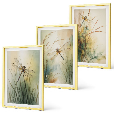 Three-piece wall art piece Dragonfly grasses above the water