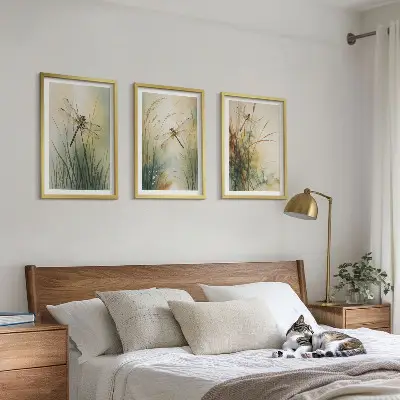 Dragonfly grasses above the water wall art three-piece set