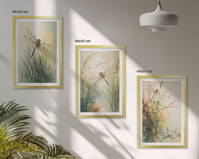 Three-piece wall art piece Dragonfly grasses above the water