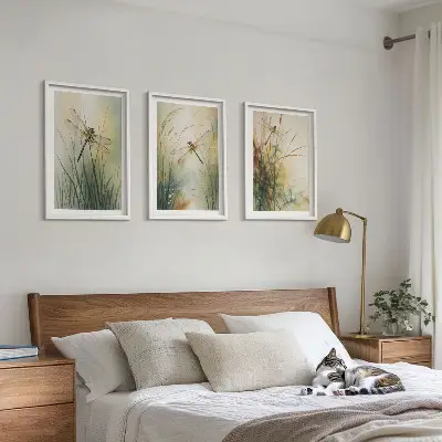 Dragonfly grasses above the water wall art three-piece set