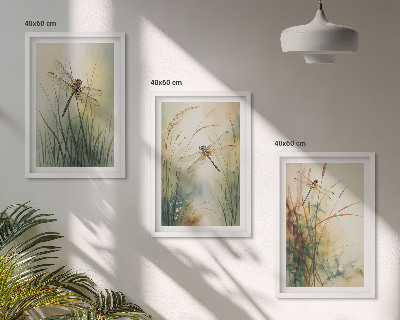 Three-piece wall art piece Dragonfly grasses above the water
