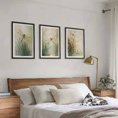 Dragonfly grasses above the water wall art three-piece set