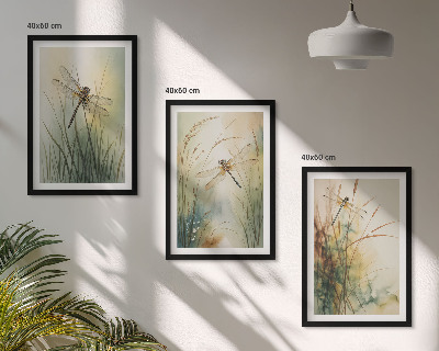Three-piece wall art piece Dragonfly grasses above the water