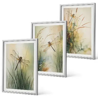 Dragonfly grasses above the water wall art three-piece set