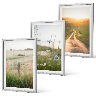 Three-piece landscape wall art featuring a nature path through fields