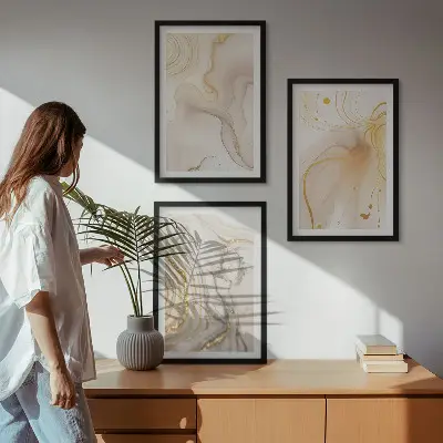 Set of 3 framed wall art pieces with subtle abstract patterns