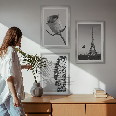 Three-piece wall art piece Rose Eiffel Tower Ferris wheel