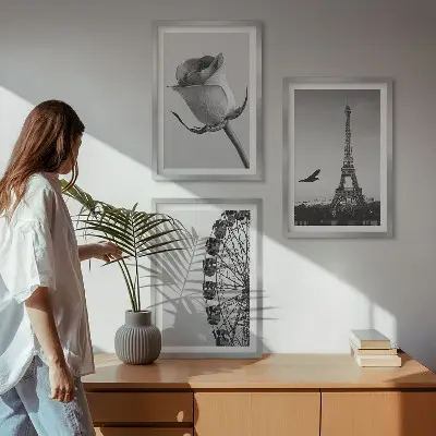 Rose Eiffel Tower Ferris wheel wall art three-piece set
