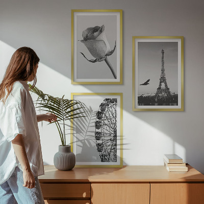 Three-piece wall art piece Rose Eiffel Tower Ferris wheel