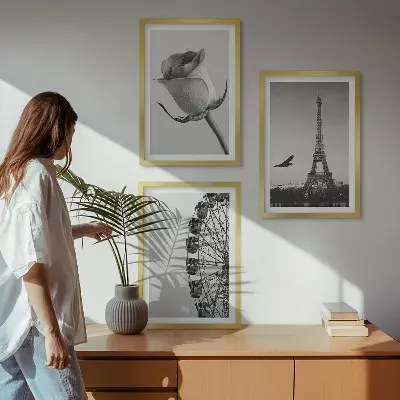 Rose Eiffel Tower Ferris wheel wall art three-piece set