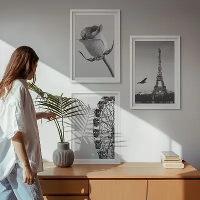 Rose Eiffel Tower Ferris wheel wall art three-piece set
