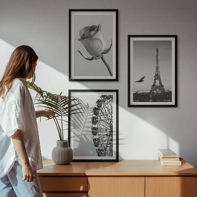 Three-piece wall art piece Rose Eiffel Tower Ferris wheel