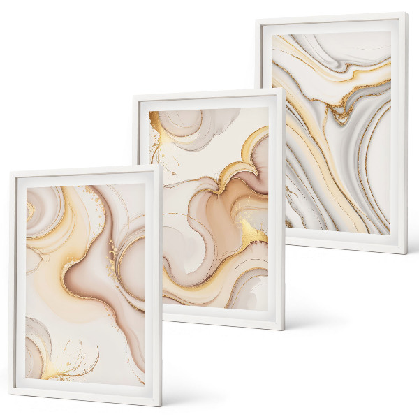 Set of 3 framed wall art pieces Linear abstract motifs