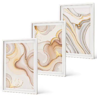 Set of 3 framed wall art pieces Linear abstract motifs
