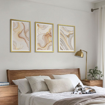 Set of 3 framed wall art pieces Linear abstract motifs