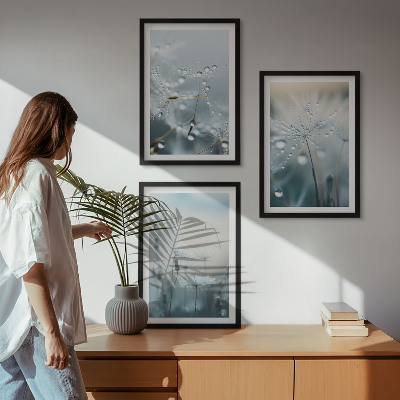 Three-piece wall art piece Dewdrops on dandelions
