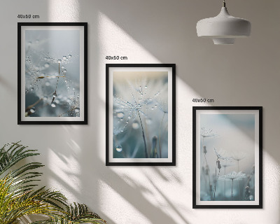 Three-piece wall art piece Dewdrops on dandelions