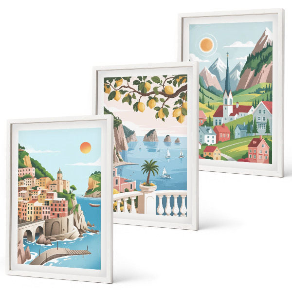 Wall art set Landscapes, sea, citrus fruits