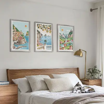 Wall art set featuring landscapes, the sea, and citrus fruits