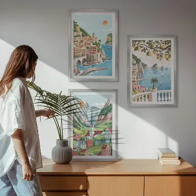 Wall art set featuring landscapes, the sea, and citrus fruits