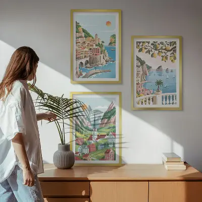 Wall art set featuring landscapes, the sea, and citrus fruits