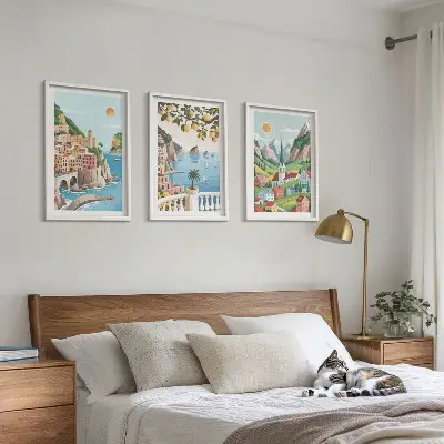 Wall art set featuring landscapes, the sea, and citrus fruits