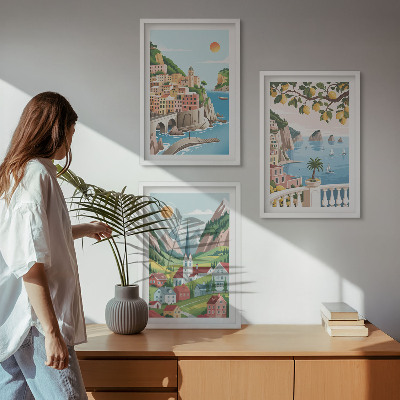 Wall art set Landscapes, sea, citrus fruits