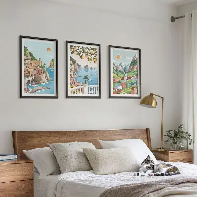 Wall art set featuring landscapes, the sea, and citrus fruits