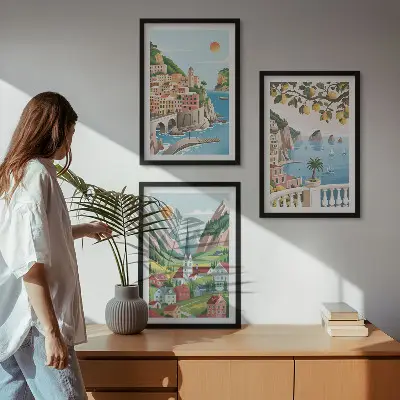Wall art set featuring landscapes, the sea, and citrus fruits