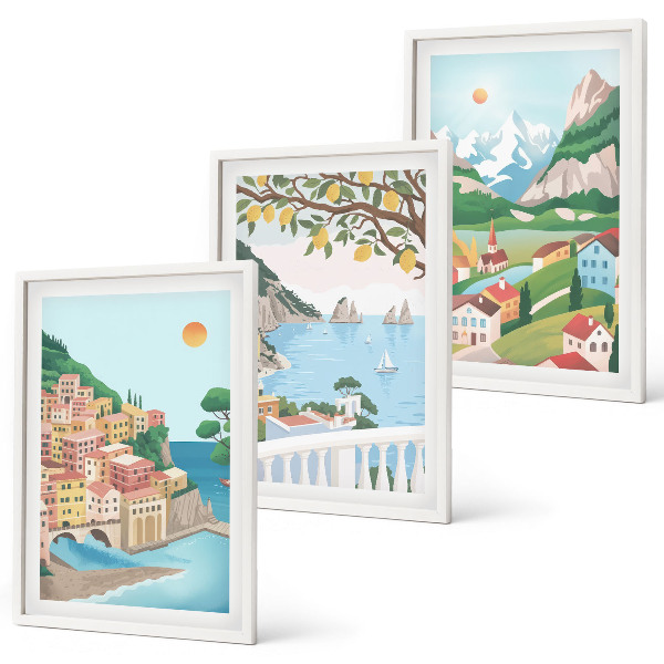 Three-piece wall art piece Pastel seaside views