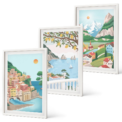 Three-piece wall art piece Pastel seaside views