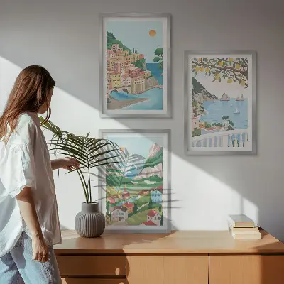 Pastel seaside views wall art three-piece set