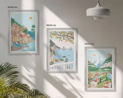 Pastel seaside views wall art three-piece set
