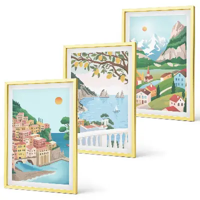 Pastel seaside views wall art three-piece set