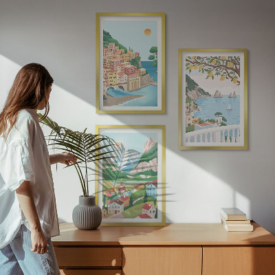 Three-piece wall art piece Pastel seaside views