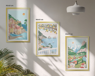 Three-piece wall art piece Pastel seaside views