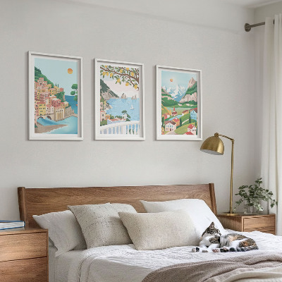 Three-piece wall art piece Pastel seaside views