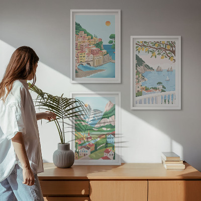 Three-piece wall art piece Pastel seaside views