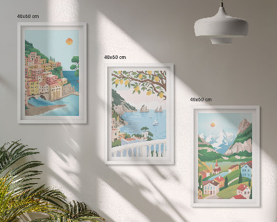 Three-piece wall art piece Pastel seaside views