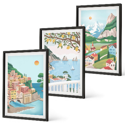 Three-piece wall art piece Pastel seaside views