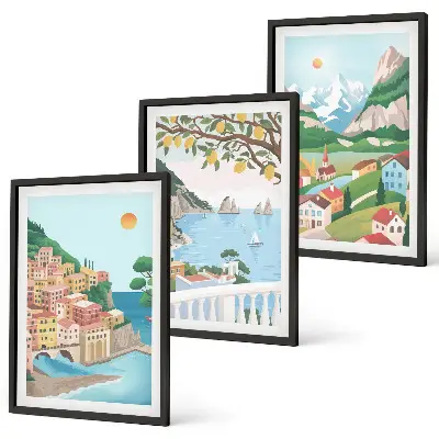 Pastel seaside views wall art three-piece set