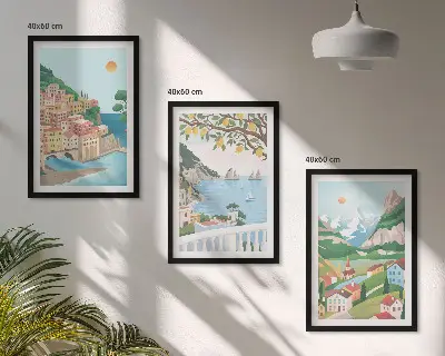 Pastel seaside views wall art three-piece set